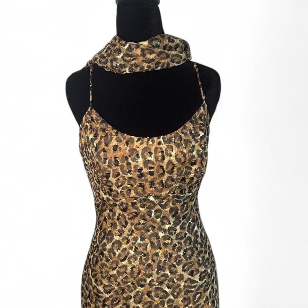 90s Hampton Nites leopard print maxi dress with matching scarf set. Size 10.